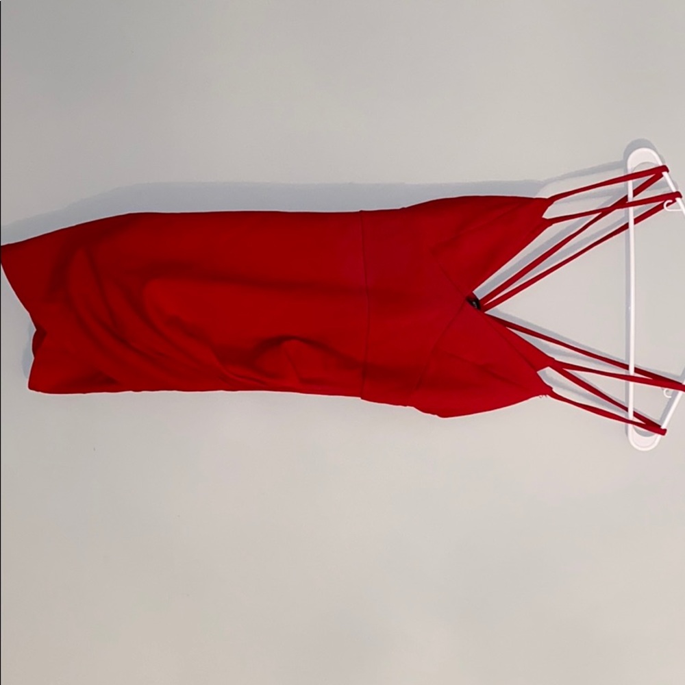 Tight red strappy ruched dress